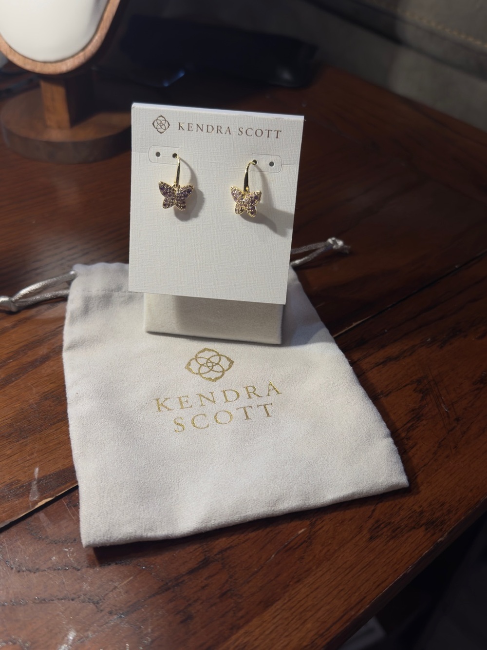 Kendra Scott Gold Butterfly Hoop Earrings with Pink Crystals